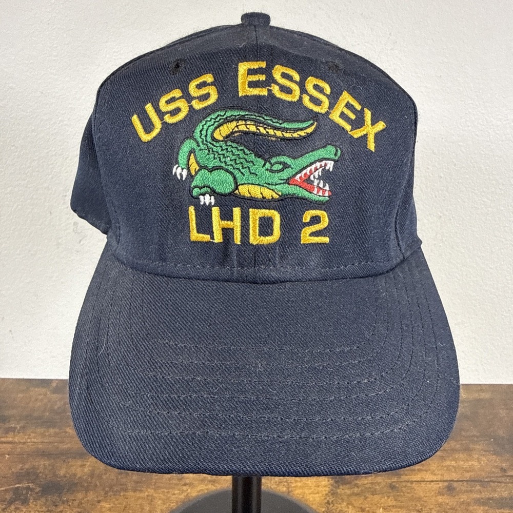Vintage USS Essex LHD 2 Snapback Hat New Era USA Made Navy Alligator Gator Crest